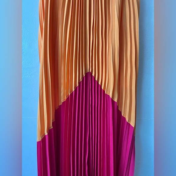 Express Color Block Satin Accordion Pleated Maxi Dress - Picture 5 of 7